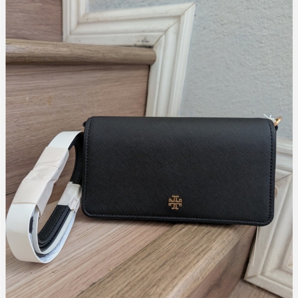 Tory Burch Emerson mini crossbody Bag- Black Saffiano Leather